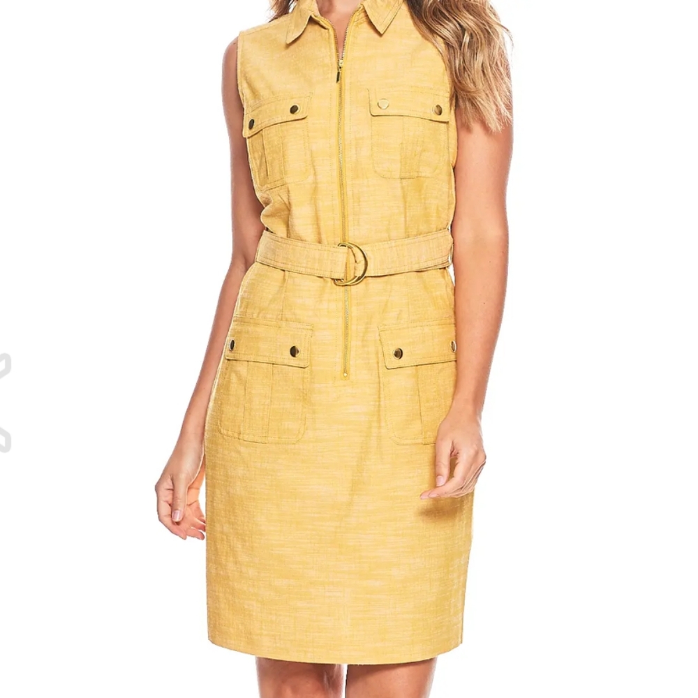 Sharagano Yellow Zip Up Dress